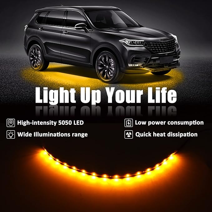 Yellow 12v 15 Led 30cm Car Flexible Waterproof Underbody Light Strip Pack of 20