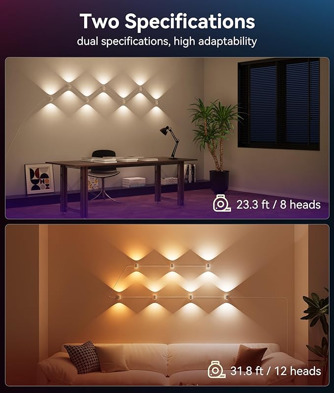 DeckTok 8-Light RGBCW Wall Sconce Light, Up/Down Bedroom Wall Lights, Music Sync, DIY-Styling Color-Changing Wall Lamps for Living Room Party Home Decor, Works with Alexa/Google Assistant, 23.3ft