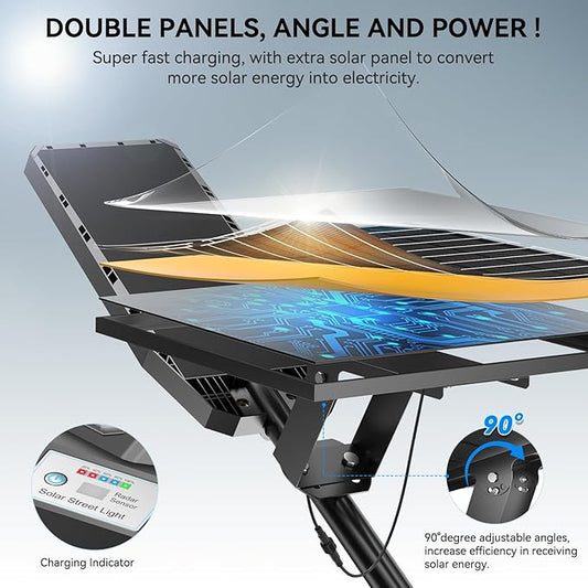 VOOJOY 9000W Solar Street Lights Outdoor, 7000K Solar Light Outdoor LED Street Light Dusk to Dawn, LED Wide Angle Lamp with Motion Sensor and Remote Control for Parking Lot, Yard