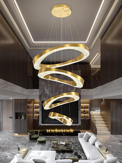 Flashing God Foyer Chandelier for High Ceilings,Modern 4 Ring Crystal Chandelier for Entryway,Hanging Lighting Fixtures for Living Room,Foyer,Staircase,Entryway