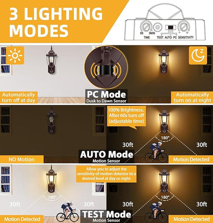 Lamomo Outdoor Wall Sconce, 2 Pack Dusk to Dawn Motion Sensor Bronze Outdoor Light Fixtures Wall Mounted, Exterior Aluminum Waterproof Porch Lights for Patio Front Door Garage
