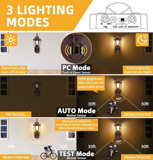 Lamomo Outdoor Wall Sconce, Dusk to Dawn Motion Sensor Bronze Outdoor Light Fixture Wall Mounted, Exterior Aluminum Waterproof Porch Lights for Patio Front Door Garage (1 Pack)