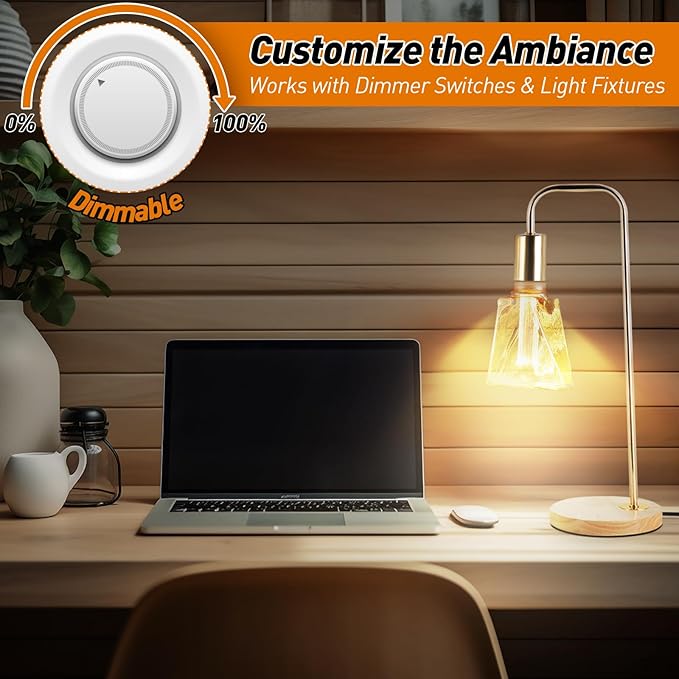 Meonum Decorative Light, Ice Style Shaped E26 LED Bulb, Dimmable 3.5W 2200K Soft Warm Vintage Edison Light, with Virtual Filament Acrylic Inner Pillar Bulb (2 Pack)