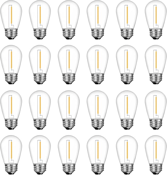 GvvooHome 24 Pack S14 LED Replacement Light Bulbs, Shatterproof Plastic 1W Outdoor String Light Bulbs for Patio, Garden, Waterproof, E26 Regular Medium Screw Base, Warm White