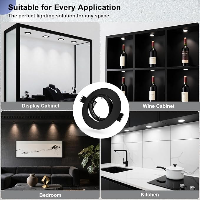 6 Pack GU10 Ceiling Light Holder, Compatible with MR16 GU10, GU5.3 Bulbs, Adjustable Socket for Cabinet Artwork, Matte Black