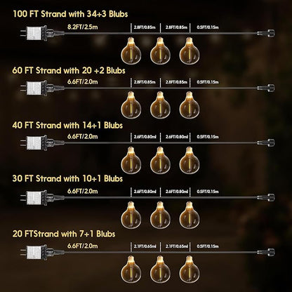 Outdoor String Lights 100ft LED Hanging Globe Patio Lights with G40 Shatterproof Bulbs(34+3 Bulbs), Spring Easter Gift for Men Women Waterproof Connectable Hanging Light Outdoor Decor Garden Backyard