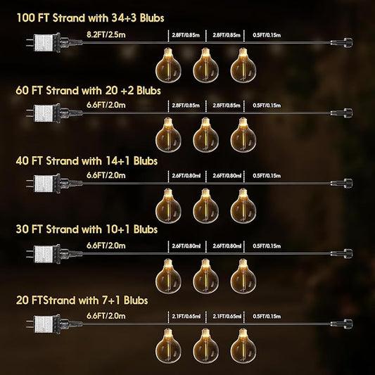Outdoor String Lights 100ft LED Hanging Globe Patio Lights with G40 Shatterproof Bulbs(34+3 Bulbs), Spring Easter Gift for Men Women Waterproof Connectable Hanging Light Outdoor Decor Garden Backyard