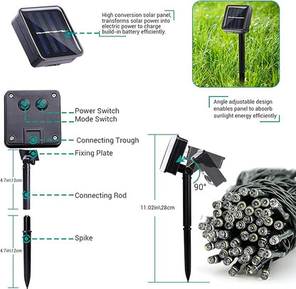 Joomer Green Solar String Lights, 39FT 100LED Solar Powered Outdoor Fairy Lights, Waterproof 8 Modes Twinkle String Light for Garden Patio Yard Tree Wedding Christmas Decor