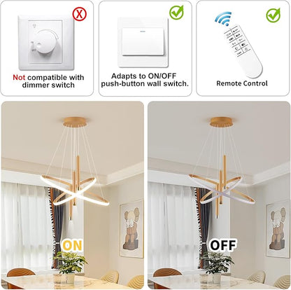 ORANOOR LED Gold Modern Chandeliers for Dining Room Bedrooms Living Room, Dimmable 24in 5250lm Kitchen Pendant Lamp Dining Room Light Fixtures Ceiling Hanging Over Table, 2 Ring Round Chandeliers