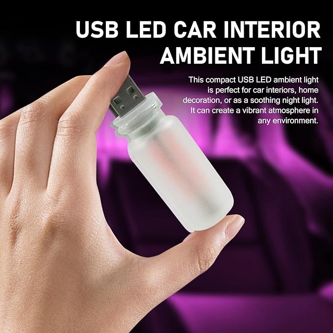 Car USB Atmosphere Lamp, 5V Touch Control Frosted Retro Bottle Interior Ambient Lights, Portable Plug-in LED Bulb Night Lights, Universal Decoration Lamps for Cars, Bedrooms (Pink)