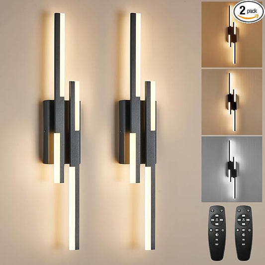 Benkut Modern LED Vanity Lights Set of 2, Black Wall Sconce with Remote Control Dimmable Indoor Wall Light Bedside Remote Sconce for Bedroom Bathroom Living Dining Room (27.6inch 2 Pack)