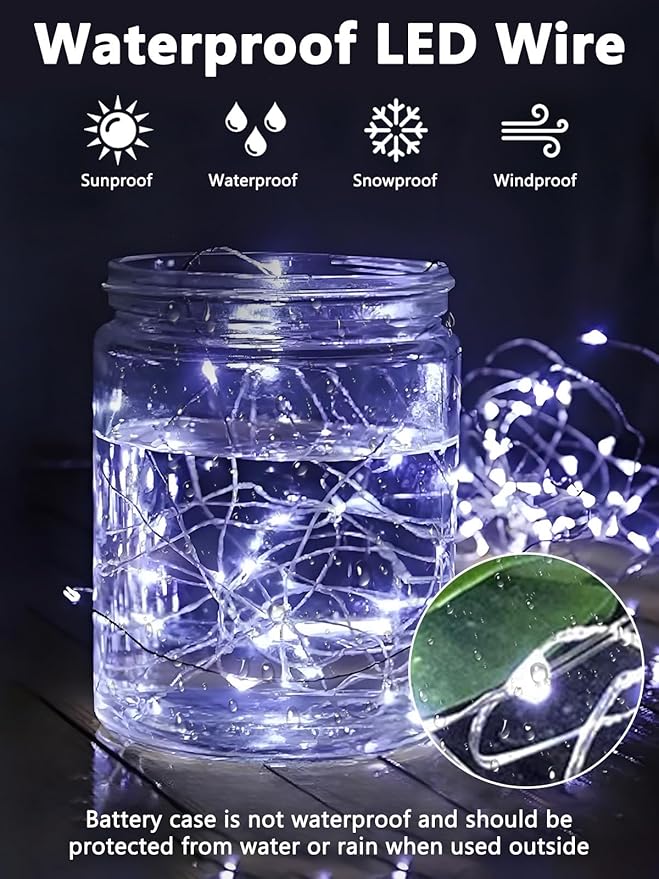 4 Pack Fairy Lights Battery Operated with Remote Control Timer, 26 FT 80 LED String Lights Outdoor Indoor, 8 Mode Twinkle Lights for Christmas Party Wedding Birthday Bedroom Décor (Cool White)
