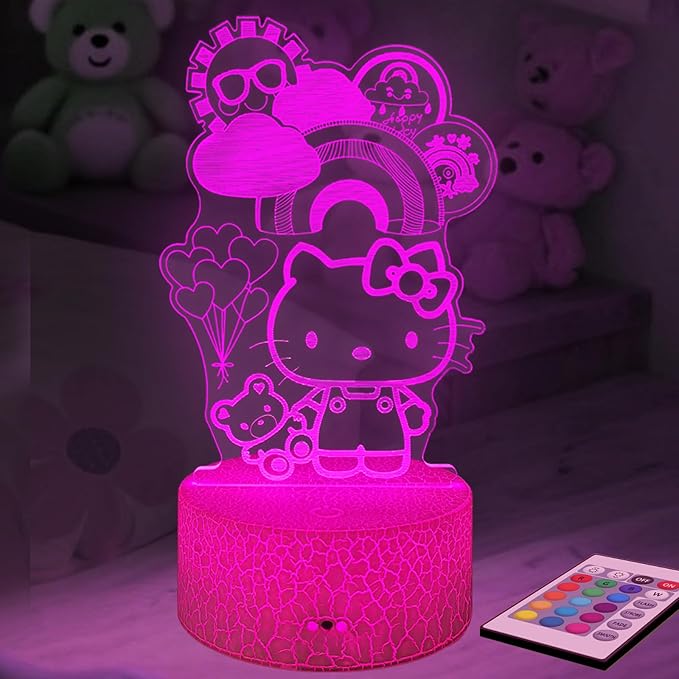 Kitty Night Light for Kids, Kitty Lamp Girl Cute Led Cat Night Light 16 Colors Dimmable Kitty Decor Lamp with Remote & Luminous Base, Bedroom Decoratio Gifts for Christmas Birthday Girls