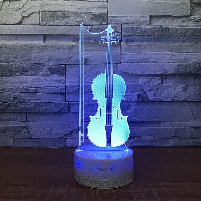 Violin Instrument Night Light 3D Visual Desk Lamp Violin Toy Household Home Room Decor 7 Colors Change Bedroom Touch Table Light Birthday Gift Christmas for Kids and Adult Violin Lover