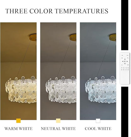 D32’’ Flower Luxury Crystal Modern LED Chandelier Gold Dimmable 3000-6500K Large Contemporary Chandeliers Light with Remote Control for High Ceiling Foyer Living Room Bedroom Entryway