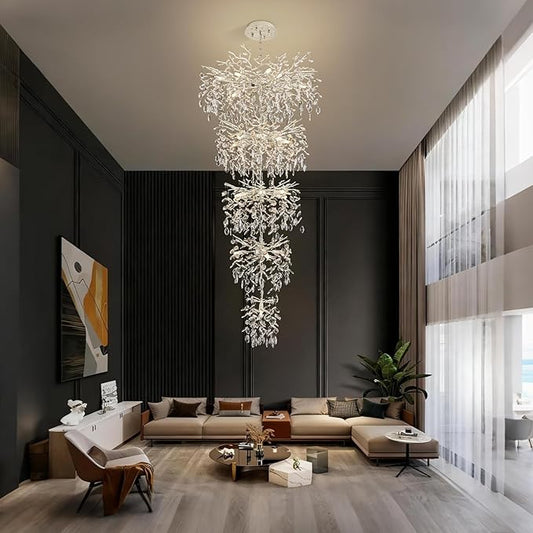 Modern Tree Branch Crystal Chandelier 102" Sliver Luxury Large Pendant Lighting 28-Light Contemporary K9 Crystal Chandeliers for Dining Room Kitchen Living Room Foyer Entryway (Sliver, H102"-Round)
