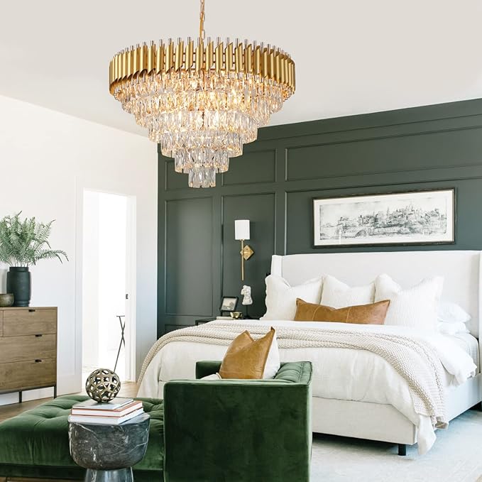 AXILIXI Gold Crystal Chandelier, Modern 30" Round Chandeliers for Dining Room K9 6-Tier Extra Large Ceiling Pendant Light Fixtures Golden Luxury Chandelier for Foyer Living Room Staircase