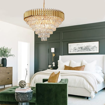 AXILIXI Gold Crystal Chandelier, Modern 30" Round Chandeliers for Dining Room K9 6-Tier Extra Large Ceiling Pendant Light Fixtures Golden Luxury Chandelier for Foyer Living Room Staircase