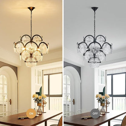 WUZUPS 6-Light Round Crystal Chandelier Pendant Ceiling Light Modern Lighting Fixture for Bedroom Hallway Bar Kitchen Bathroom, H 17.3" W 22.8", E12 Base, Black