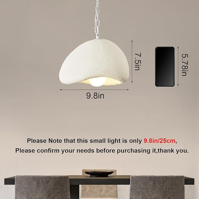 Wabi Sabi Pendant Lights,9.8in White Modern Pendant Light Resin Hanging Lamp Kitchen Island Lighting Modern Japandi Chandelier for Dining Room Bedroom Hallway Foyer