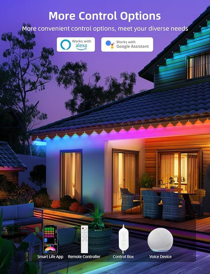 APPECK Permanent Outdoor Lights 100ft with 72 LEDs, 111 Scene Modes, Smart RGBW String Lights Waterproof, App & Remote Control for Christmas, Holidays, Compatible with Alexa, Google, White