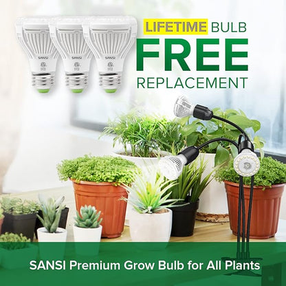 SANSI LED Grow Lights for Indoor Plants, 450W Full Spectrum Gooseneck Clamp Grow Lamp, 30W Power Plant Light with High PPFD for Seeding, Lifetime Free Bulb Replacement Plant Lights for Indoor, 3 Head
