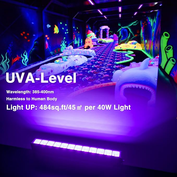 4PCS 40W LED Black Light Bar, Black Lights for Glow Party, Blacklight with Plug &Switch, Each Light Up 484 Sq.ft Area, Glow Light for Halloween, Fluorescent Body Paint, Stage Lighting, Bedroom
