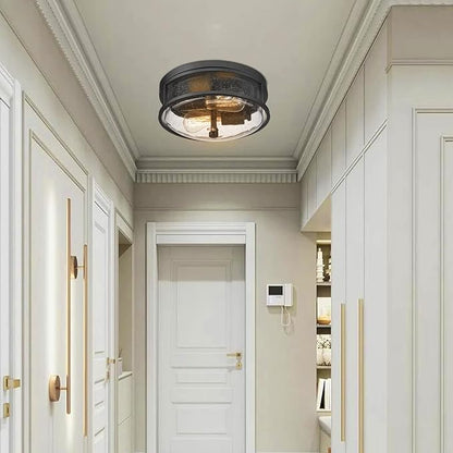 Flush Mount Ceiling Light Fixture, 12 Inch 2-Light Modern Farmhouse Semi Ceiling Light with Seeded Glass for Bedroom, Entryway, Kitchen, Hallway, ROS88 BK