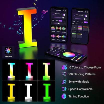 Light Up Letters Marquee Letter - Music Sync RGB Color Changing LED Lights Letter Logo Game Lights for Girls Women Party Birthday Christmas Valentine's Day Wall Desktop Decoration (MRGB-I)