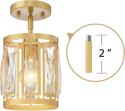 2 Pack Gold Pendant Lights Kitchen Island, Crystal Pendant Light, Adjustable Hanging Light Fixture for Dining Room, Living Room, Kitchen