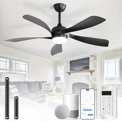 CACI Mall 52 inch Smart Ceiling Fan with Lights, Remote Control, Compatible with Alexa/Google/App, 5 Blades, Dimmable Lighting, Quiet, Indoor/Outdoor Ceiling Fans for Living Room, Bedroom, Patios