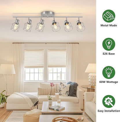 Baocuz 6-Light Brushed Nickel Multi-Directional Semi Flush Mount Ceiling Light, Kitchen Light Fixtures Ceiling Mount, Modern Metal Cage Close to Ceiling Lamp for Dining Room Hallway Entryway
