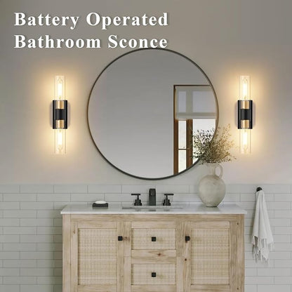 Battery Operated Wall Sconce Set of 2 with Remote Control, 12000mAh Rechargeable Wall Lights, Wireless Dimmable Wall Lamps for Bedroom Living Room Bathroom Hallway Entryway Stairwell, Black & Gold