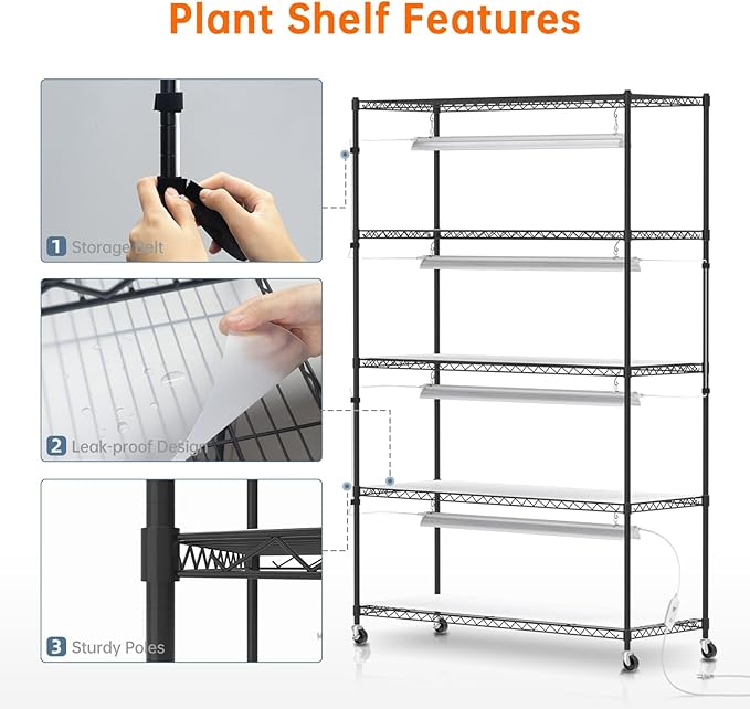 Bstrip Plant Stand with Grow Lights, 5 Tier Large 47.2x17.8x71IN Plant Shelf Indoor with 3FT T5 144w Grow Light, 3 Mode Full Spectrum LED Plant Light with Timer for Indoor Plants, Spring Seed Starting