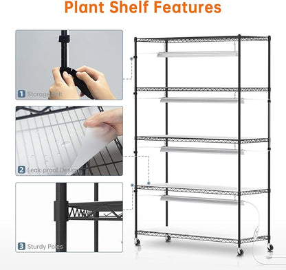 Bstrip Plant Stand with Grow Lights, 5 Tier Large 47.2x17.8x71IN Plant Shelf Indoor with 3FT T5 144w Grow Light, 3 Mode Full Spectrum LED Plant Light with Timer for Indoor Plants, Spring Seed Starting