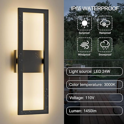 LamQee 22" Modern Outdoor Wall Lights, 3000K 1450LM Integrated LED Large Exterior Lighting Fixtures with Rectangle Frame, Matte Black Linear Outside Sconce Wall Mount for House Porch Patio Garage Door