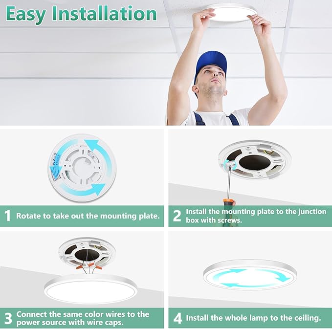 Brightever 7 Inch LED Flush Mount Ceiling Light Fixture, 15W 1600LM, Super Slim 0.67 Inch Small LED Ceiling Light, 5000K Daylight White Ceiling Lamps for Bedroom, Closet, Hallway, Non-Dimmable, 1 Pack