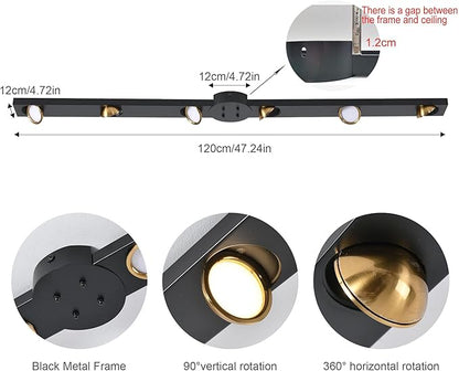 Garwarm Modern Ceiling Light Track Lighting, 47 Inch Dimmable LED Kitchen Ceiling Light Fixture with Remote 6-Light LED Chandelier for Bedroom Dining Room 30W Black