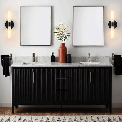KUZZULL Wall Sconces Set of Two Matte Black Bathroom Wall Sconce Light Set of 2 Modern Wall Light Fixtures Metal Sconces Wall Lighting with White Glass Shade Wall Mounted Lamp for Living Room