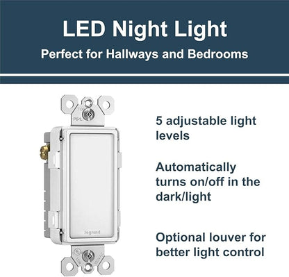 Legrand Radiant Full Adjustable LED Night Light Outlet, Hallway Stair Night Light with Louver, Power Outage Light, NTLFULLWCC6, White