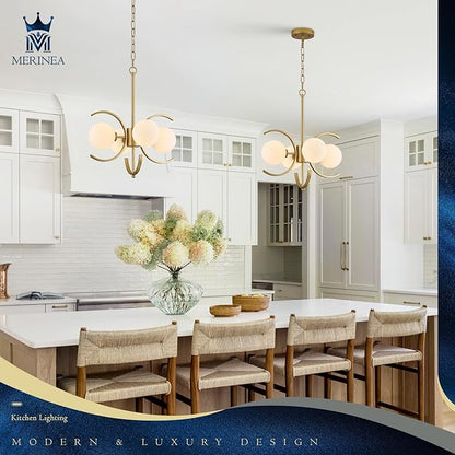 Modern Gold Sputnik Chandelier L16.5”4-Light Mid Century Milk Glass Globe Ceiling Pendant Light Fixture Small Industrial Chandeliers for Dining Room Kitchen Entryway Hallway