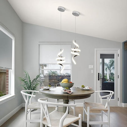 4000K Modern Pendant Light, 15IN Spiral LED Pendant Lights Adjustable Height Black Kitchen Island Fixtures Chandeliers for Dining Room Hanging Lights, 1 Pack (Chrome,4000K, Hardwired,2PACKS)