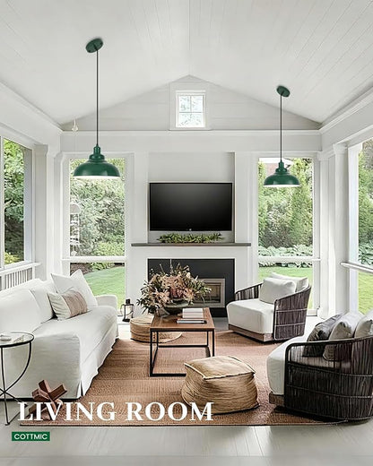 Green Pendant Light, Modern Pendant Light, 11.4in Farmhouse Pendant Lights Kitchen Island 2 Pack, Adjustable Height, Industrial Pendnat Lighting for Dining Room, Living Room, Hallway