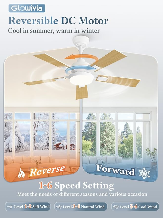 42 Inch Ceiling Fans with Lights and Remote&APP Control, White Smart Ceiling Fan with 3000-6000K Dimmable, 6 Speeds Quiet Reversible Motor, Indoor/Outdoor Ceiling Fan for Bedroom Living Room