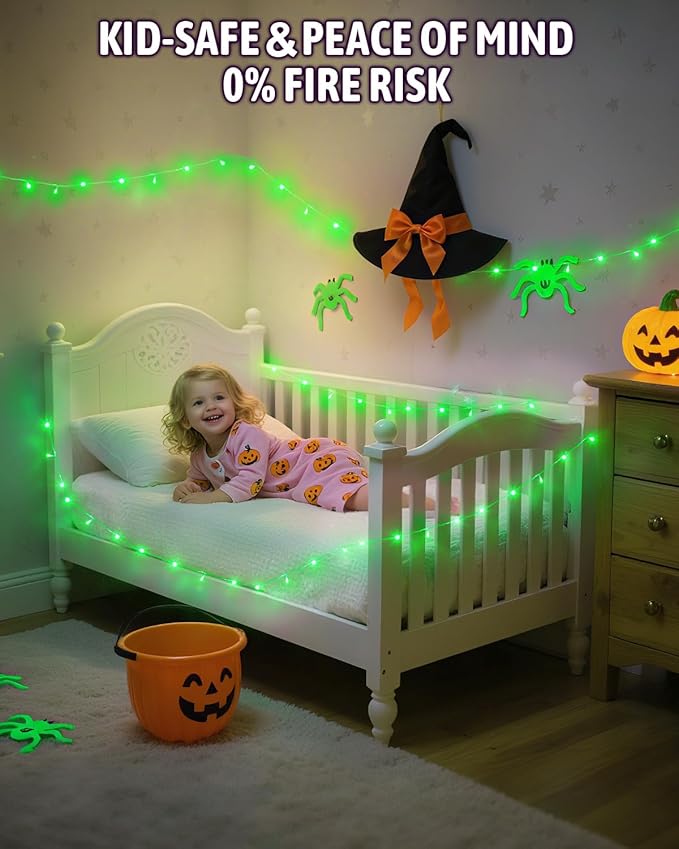 Halloween Lights Battery Operated, Green Fairy Lights with Timer Waterproof 16.4ft 50 LED Halloween Decorations for Outdoor Indoor Patio Home Party Garden Yard Decor