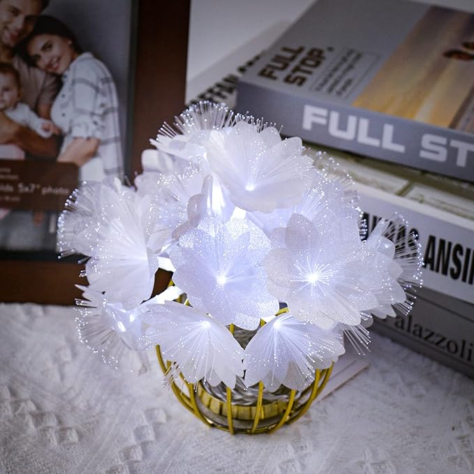 Cool White Flower Fibre Optic Fairy Lights,20 LED Flower String Lights 14 FT Waterproof Fairy Light Battery Operated for Indoor Outdoor Wedding,Christmas,Garden,Party Decoration