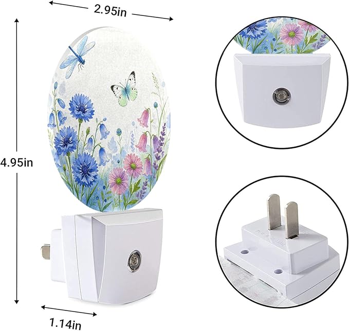 EKOBLA Butterfly & Wildflower Plug-in Night Light, Spring Garden Floral LED Nightlight with Auto Sensor for Kitchen, Bedroom & Bathroom