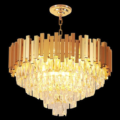 Depuley Modern Gold Crystal Chandelier: 9-Light 4-Tier Flush Mount Chandelier 12 Inch Luxury Round Hanging Pendant Light Fixture for Bedroom Dining Room Living Room Included Bulbs