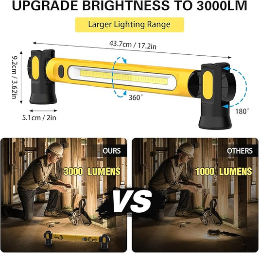 ERAY Magnetic LED Work Light Bar, 6000mAh /3000LM Rechargeable Inspection Lamp - 3 Color Modes 360° Adjustable USB Output IP55 Waterproof, Car Repairing Inspection Garage Workshop Emergency