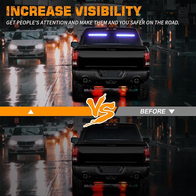 XRIDONSEN 2 in 1 Blue Emergency Lights Traffic Advisor Light Bar 144 LED Warning Safety Strobe Interior Front Windshield Dash Rear Window Light for Police Firefighter Vehicles Trucks Car, 2x17.7 inch